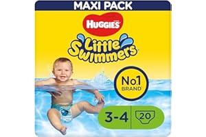 Huggies Little Swimmers Pañales Bañadores para Bebé Talla (3-4), Barreras Anti-Escapes para Una Máxima Protección en el Agua, 20 Pañales Desechables