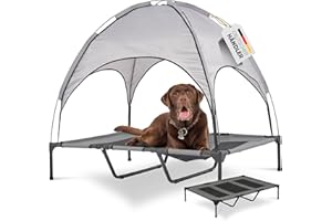 Deuline Hundeliege mit Dach erhöhtes Hundebett Garten Outdoor Haustierliege XL-122x91x23/114cm GRAU 520084