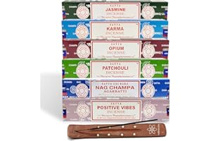 Satya Nag Champa Incense Sticks Set B - 6 Assorted Fragrances With Nakshatra Incense Stick Holder| 15g Each Assorted Joss Long Burning House Fragrance | For Meditation Yoga Relaxation By Nakshatra®