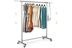 VOWNER Appendiabiti, Appendiabiti con Ruote, Appendiabiti da Terra, Stand Appendiabiti, Regolabile in Altezza e Lunghezza-132 x 40 x 170 cm-Girevole a 360° Metallo Cromato Portata 100 kg