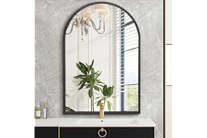 HLFMVWE Arch Bathroom Mirror, Wall Mounted Mirrors, Black Vanity Wall Mirror Metal Frame home decor for Bedroom, Entryway, Living Room 40 x 50CM