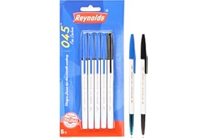 Reynolds 045 - BLUE 5 Pens Blister | 4 Blue 1 Black | Ball Point Pen Set With Comfortable Grip | Pens For Writing | School an