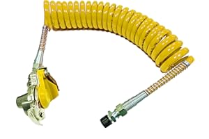 FW FAHRZEUGBEDARF WILMS Luftwendel 4m Gelb mit Metallknickschutz & 1 vormontiertem Kupplungskopf (Automatik), Polyurethan, M16x1,5 Anschluss, Universal, 22 Windungen