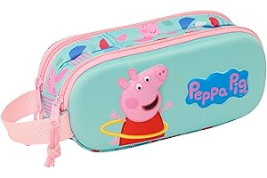 safta Peppa Pig Trousse Double 3D pour Enfants d'âge Scolaire, Confortable et Polyvalente, qualité et résistance, 21 x 6 x 8 cm, Vert/Rose, Vert/Rose, Estándar, Décontracté