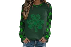 OIUHJN St. Patricks Day Shirt Damen Sweatshirt mit Shamrock Kleeblatt Rundhalsausschnitt Pullover Langarmshirt Irish Clover Print Top T-Shirts Lässig Lockeres Oberteil St Patrick's Day Kostüm