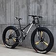 JAMCHE 26Inch Mountain Bikes, Adult Fat Tire Mountain Trail Bike, 27 Speed Bicycle, High-carbon Steel Frame Full Suspension Dual Disc Brake, 4.0 Inch Thick Wheel Mountain Snow Beach Bikes