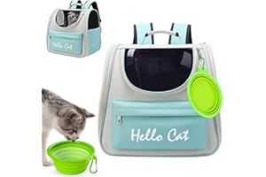 Surmounty Haustiertasche Katze Rucksack, Faltbare Haustier Rucksack Hunderucksack MIT Reisenapf, Haustier Tragetasche für Katzen und Hunde Welpen bis 15KG