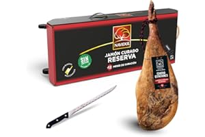 MOPESAL FRESCFOOD DISTRIBUCIONES Jamón Serrano Navidul 4 Estaciones, 7-8 kg, con Cuchillo Jamonero y Maleta con Ruedas