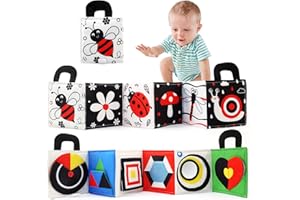 LinStyle Livre Bébé 0-2 Ans Contraste Noir/Blanc,Jouet Montessori Doux pour Bébé,Livre de dévelopement sensoriel dès la Naissance,Livre Enfant Double Face avec Poignée,Cadeau Gamin Gamine