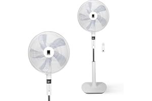 KEPLIN 16-Zoll-Standventilator mit 26 Geschwindigkeitsstufen, 10 Flügeln, Fernbedienung und LED-Anzeige – höhenverstellbar, 3 Modi, 24-Stunden-Timer und 90°-Oszillation für Zuhause und Büro