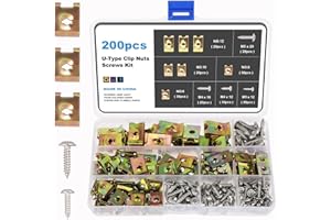 Fippy 200PCS Screw and Nut Clip Kit Auto Car Body Fender Screws, Bumper Guard Plate Fixing Bolts Metal U-type Fastener Clip for Most Cars(Gold Yellow)