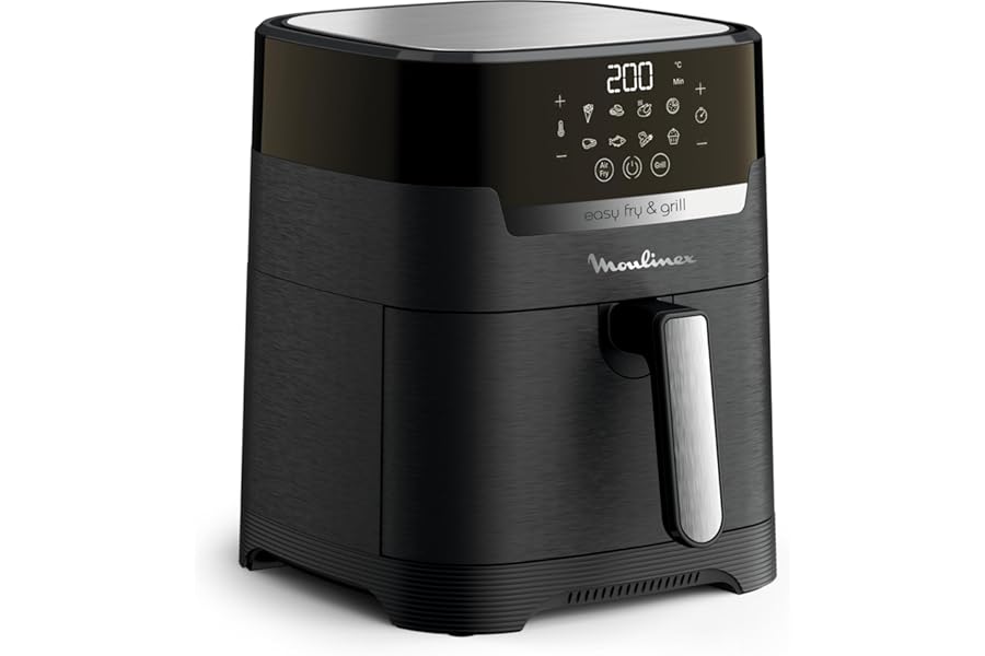 Moulinex Easy Fry & Grill EZ5058 2-in-1 Air Fryer, 4.6 Litres/1 kg, Stainless Steel, Oil-free Fryer with Grid, Digital Touch Display, 8 Programs, 6 Persons, Black