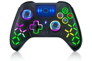 TURPOW Wireless Controller for PS-4 Gamepad Remote Control with Dual Motor Vibration/6-Axis Sensor/Turbo/3.5mm Audio Jack/Touch Pad for Ps-3/Ps-4/Pro/Slim/S-witch/Pc(RGB) Black