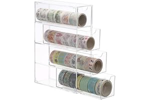 OGANAZI OGA Acrylic Washi Tape Organizer, Clear Washi Tape Storage Holder with 4 Sliding Drawers, Desk Accessories Display Caddy Craft Box, Washi Tape Dispenser for Scrapbooking Art Craft Supplies, 1 Pack