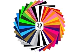 SUFE BARAKYEG Vinilo Textil Termoadhesivo 39 Hojas 25 colores - Hojas de transferencia térmica Flex para tejidos, para Camisetas Sombreros regalo de San Valentín 30.5*25cm
