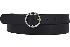 EANAGO Cinturón vegano para mujer negro con hebilla plateada, ancho 2,4 cm.