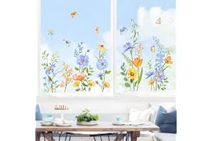Tanlaby Spring Summer Window Clings Flowers Butterfly Window Stickers Double-Sided Static Anti-Collision Glass Decor for Mirror Windows Doors Bathroom