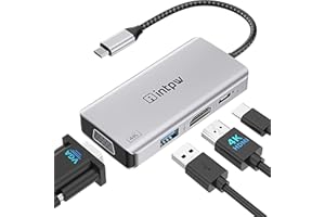 intpw Adattatore da USB C a HDMI VGA, adattatore multiporta da USB-C a HDMI 4K per MacBook Pro/MacBook Air/iPad Pro/Dell XPS con Thunderbolt 3 porte, colore: Argento