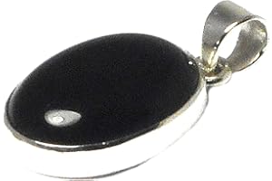 ART GECKO Black Onyx Oval Shaped Sterling Silver 925 Gemstone Pendant