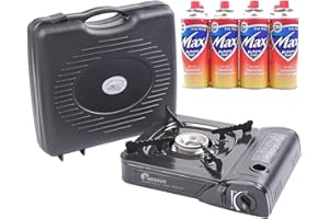 Maxsun Camping Gas Stove, Cooker, Portable Outdoor Single Burner, Available with Camping Gas, Butane Canisters, Lightweight, Safe Perfect for Picnics BBQ with Bonus Bag (stove + 4 Butane gas)
