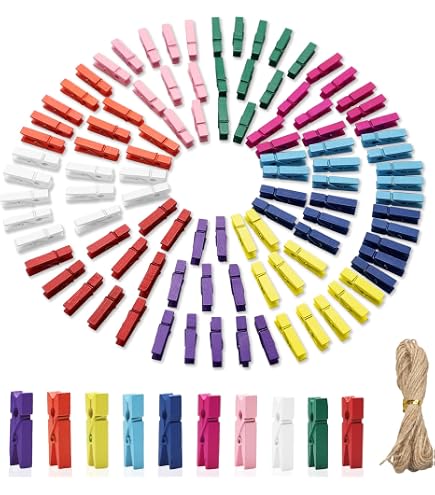 Lot De 150 Mini Pinces à Linge Bois + Corde Jute 10m - Pour Déco DIY, Photos, Décoration