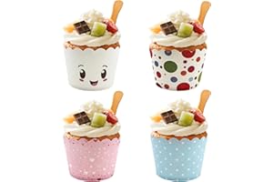 FZSECRIU 200 Piezas Moldes Magdalenas, Emoticonos, Corazones, Lunares y Globos Papel Magdalenas, moldes magdalenas papel，papel magdalenas horno6 cm