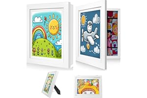 MJLOMJ 2 Stück A4 Bilderrahmen für Kinderzeichnungen - Aufklappbarer Kunstbilderrahmen, Frontöffnung zum leichten Wechseln, Befüllbarer Fotorahmen für Kreative Kinderkunst (Weiß)