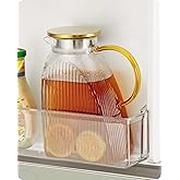 Baffect Water Jug for Fridge Door, 1.8L/63oz High Borosilicate Glass Jug with Stainless Steel Lid, Carafe Pitcher for Hot or 