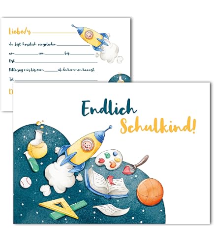 Einschulung Einladungskarten – 12 Stück Mit Dino-Motiv, 14,8x10,5 Cm, Inkl. Umschläge