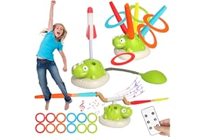 ROTKUSZ 3 in 1 Outdoor Spiele für Kinder, Ringwurfspiel für Kinder mit Musik, 4 Geschwindigkeiten, Raketen Spielzeug, Springseil Spiele, Ringwurfspiel Outdoor für ab 3-12 Jahr