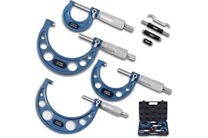 AccuGrapha Bügelmessschraube Satz 4 Stück, Messgenauigkeit 0,01 mm, Außendurchmesser Mikrometer Stahl mit 25 mm, 50 mm Kalibrierstange, Messbereich 0-25 mm 25-50 mm 50-75 mm 75-100 mm