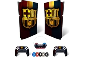 MaD Vision® Set de Skin Extra-Duraderas en Vinilo para PS5 Digital Slim + 5 Pares de Aiming Rings|Kit Adhesivo y Resistente a los Arañazos para PlayStation 5 + 2 Controllers – para FC Barcelona Diseño