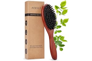 Brosse à Cheveux Poils de Sanglier, AISEELY Brosse Demelante , Massage Cuir Bois pour Antistatique Professionnelle Réduisant la Casse des Cheveux et les Cheveux Crépus