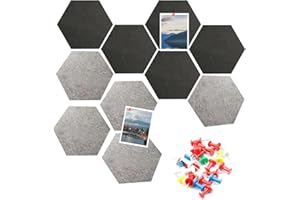 Orssmigs 10 Stück Hexagon Filz Pinnwand Korkplatte Selbstklebend Hexagon-Memoboard Sechseckige Filz-Memo Boards mit 30 Reißzwecken für Foto Hängen, Notizen, Fotowand (Schwarz, Grau)