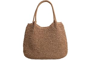 TIAASTAP Torba ze słomką dla kobiet, letnia torebka ze słomką, torba plażowa, torba na ramię, w stylu boho, pleciona torba koszykowa, duża tkana torba na zakupy, torba na zakupy, Straw Bag