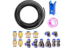 HAXIHA 15 Metri Tubo per Aria Poliuretano Nero,4mm Diametro Esterno 2.5mm Diametro Interno Tubo Pneumatico per Aria Compressa, con 14 Pcs Pneumatico Attacchi Rapidi