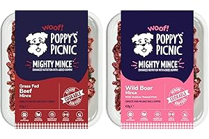 POPPY'S PICNIC Poppy’s Picnic - MIGHTY MINCE Beef & Wild Boar – 8 Pack Raw Frozen Dog Food – High Protein Fresh Food – Frozen Raw – Complete Beef & Wild Boar Mince for Dogs – 8 x 450g