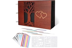 Giiffu Album Photo en Bois à Personnaliser - 100 Pages Noires, 30 x 21 cm Album Traditionnel, Scrapbooking DIY pour Famille, Bébé, Anniversaire, Noël Cadeau