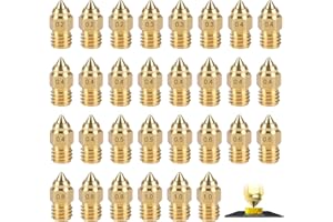 pclapora 30 Boquillas de Impresora 3D de Latón, Incluye Boquillas Hotend de 0,4 mm, 0,2 mm, 0,3 mm, 0,5 mm, 0,6 mm, 0,8 mm y 1,0 mm, para Impresoras 3D de Las Series Ender 3 V2, 5 Plus, 6 y CR-10