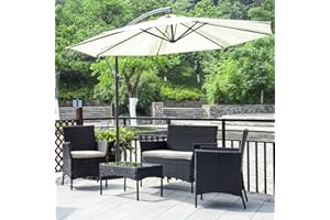 XEO HOME Rattan Garden Furniture Set 4 Pc Table and Chairs 4 Piece Indoor Outdoor Balcony Patio and Conservatory Furniture Sofa Backyard Pool Side Coffee Seater (Black)