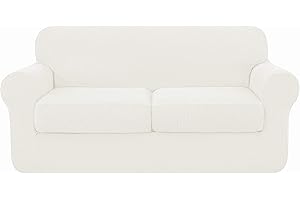 subrtex 2-Seater Sofa Cover with 2 Separate Cushion Covers, Stretch Sofa Slipcover Replacement Furniture Protector (Loveseat, Cream)