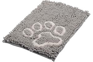 Bunty Grey Soft Microfibre Pet Dog Puppy Cat Mat Bed Deep Pile Mud Dirt Liquid Catcher Indoor Doormat Rug Absorbent Muddy Wet Paws, X-Small, 46.5cm x 31cm