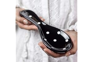 City to Cottage | Repose cuillère | noir à pois blancs en céramique fait et peint à la main