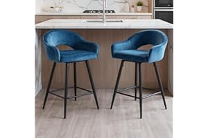 chairus Swivel Breakfast Bar Stools with Legs Set of 2 Velvet Counter Height Stool Adjustable High Stool with Arms (Blue(Velvet)-2)
