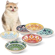 Hejo Kattenkom Keramiek, 3 stuks kattenborden, ondiepe kattenschotels met antislip bodem, kattenvoerbakken met verschillende katvormige patronen, voer- en waterbenodigdheden voor katten, kleine honden