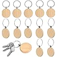 SVUPUE Wooden Keyring Blanks, 12 Pieces Wooden Key Chain, Round Wooden Keychain Keyring, DIY Wooden Keyrings, Personalised Wooden Key Ring, with Split Ring, for Painting, Decoration, Gifts