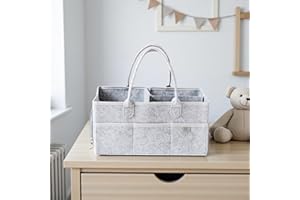 BabyLush Nappy Caddy Organiser, Newborn Essentials, Washable Felt Nursery Storage Bag with Compartments, Essential for Newborns and Babies, Gift for Baby Showers, Classic Grey Medium