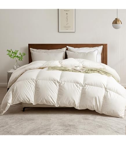 DWR Winterdekbed voor eenpersoonsbed, van natuurlijk dons, 500 g/m², overtrek in 100% biologisch katoen, 135 x 200 cm, warm en zacht, Oeko-Tex-Standard, wit