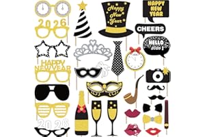 ‎JONAMI Silvester Deko 2026 – 30 Fotorequisiten für Neujahr Silvesterdeko, Dekoration Set mit Photo Booth Props Fotoaccessoires Silvesterparty