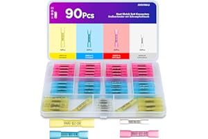 Stoßverbinder, ANVINKU 90 Stück Quetschverbinder mit Schrumpfschlauch Set, 10-26 AWG Kabelverbinder Wasserdicht Set, 4 Arten von Quetschverbinder Wasserdicht, Stossverbinder für KFZ, Boot, Marine